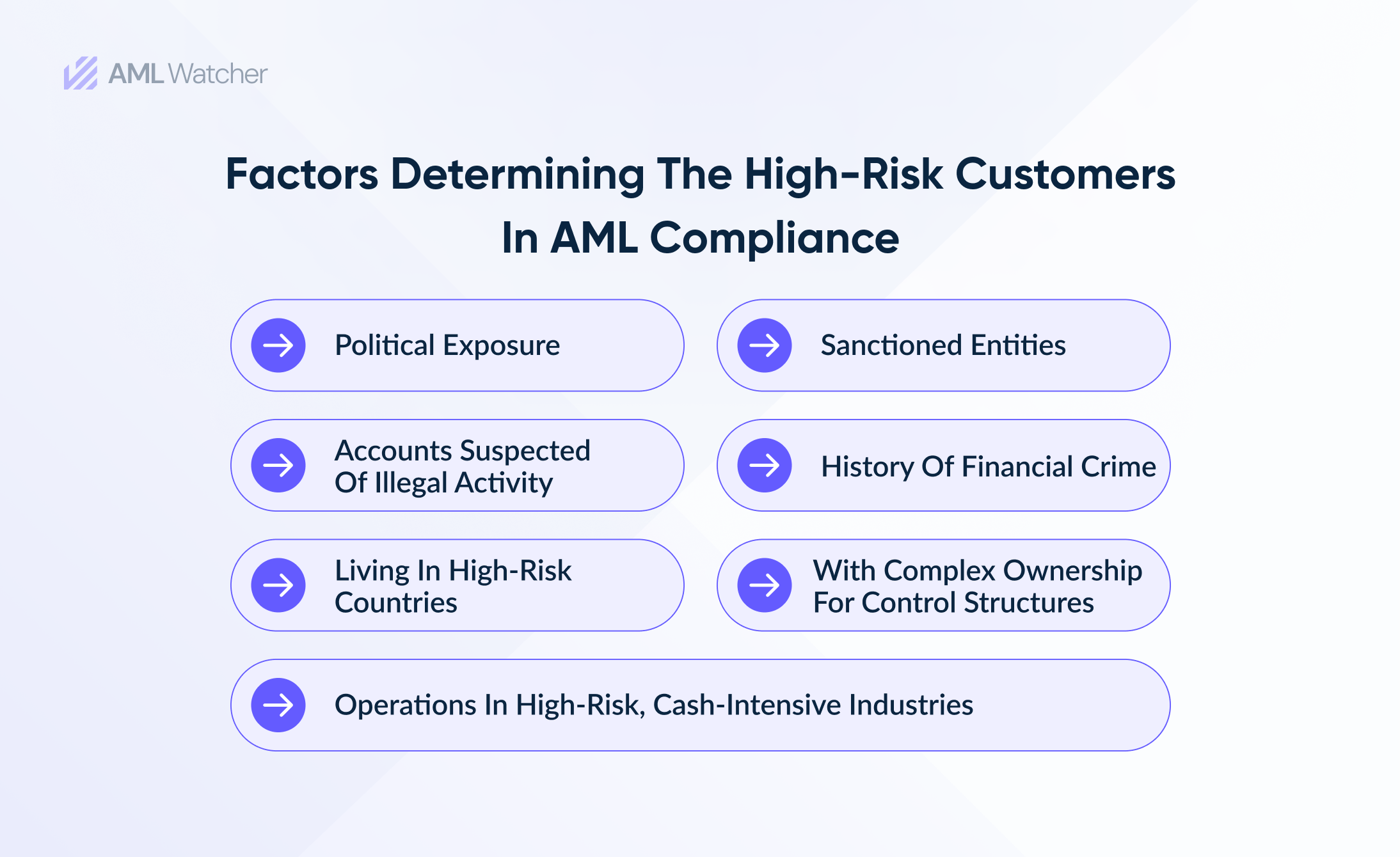 This image shows the factors determining High-risk customers in the AML compliance system. 