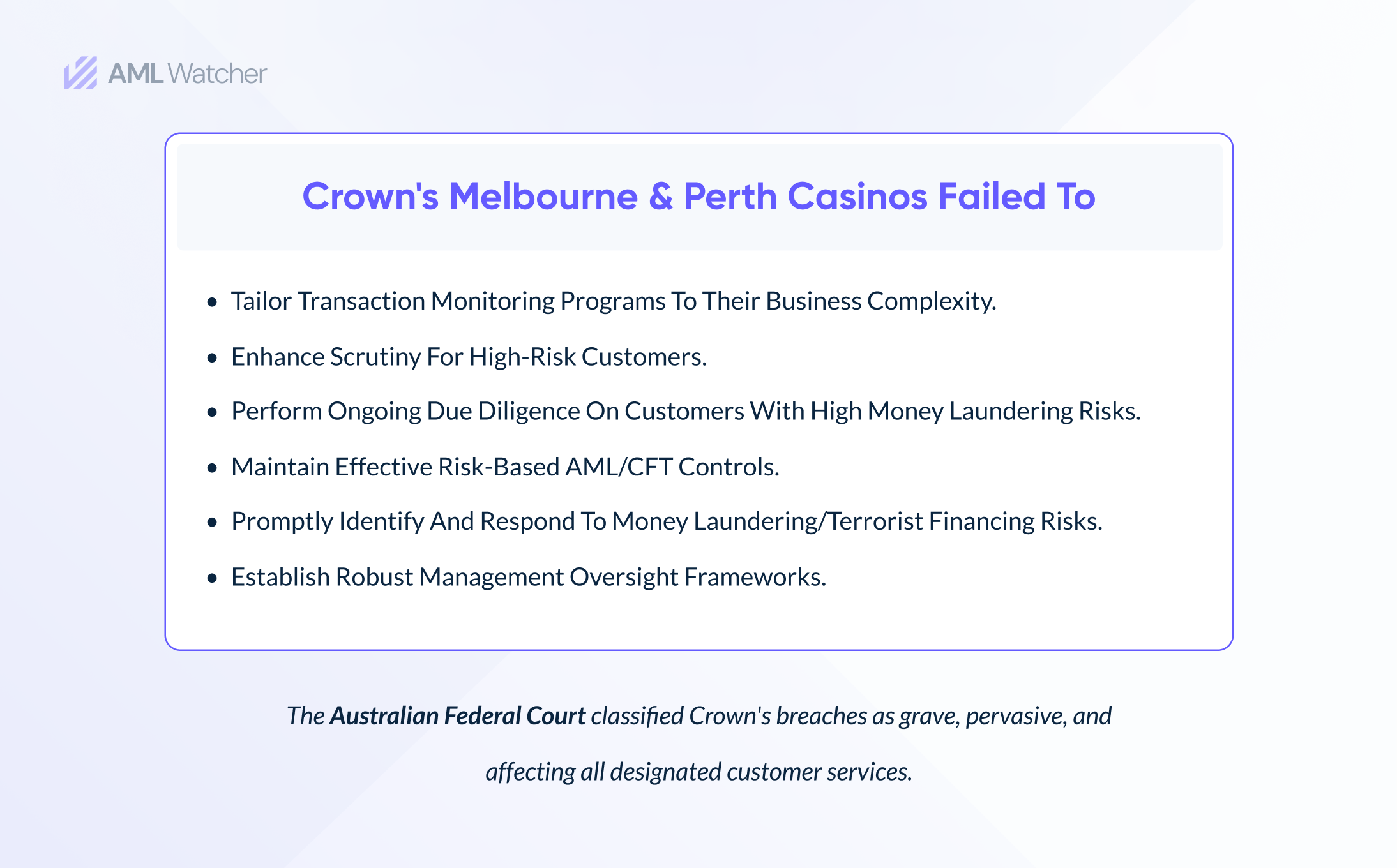 This image shows how Crown Resorts failed to implement efficient AML/CFT measures.