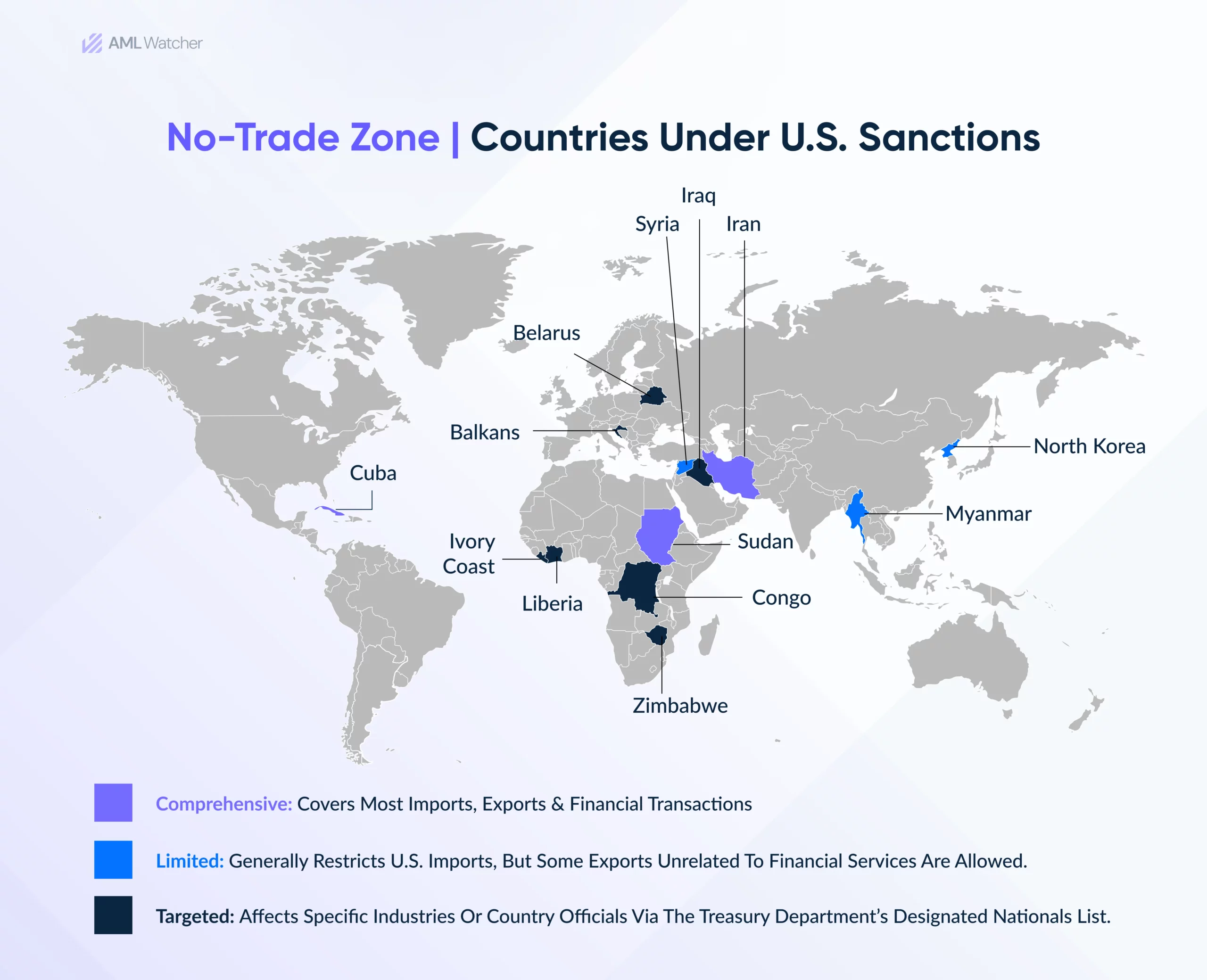 This image shows countries under US Sanctions - No Trade Zone 